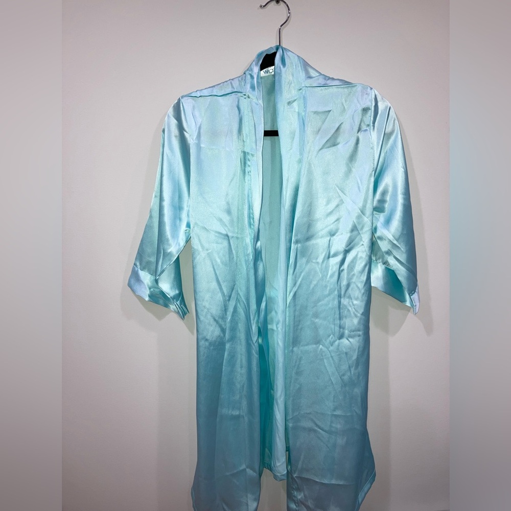 Sandy Waters Blue Satin Robe XS/S with Tie- Baby Blue Color